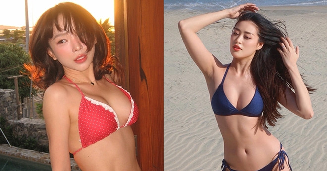 ca si toc tien va hoa hau khanh van dien bikini sexy nghet tho 1989