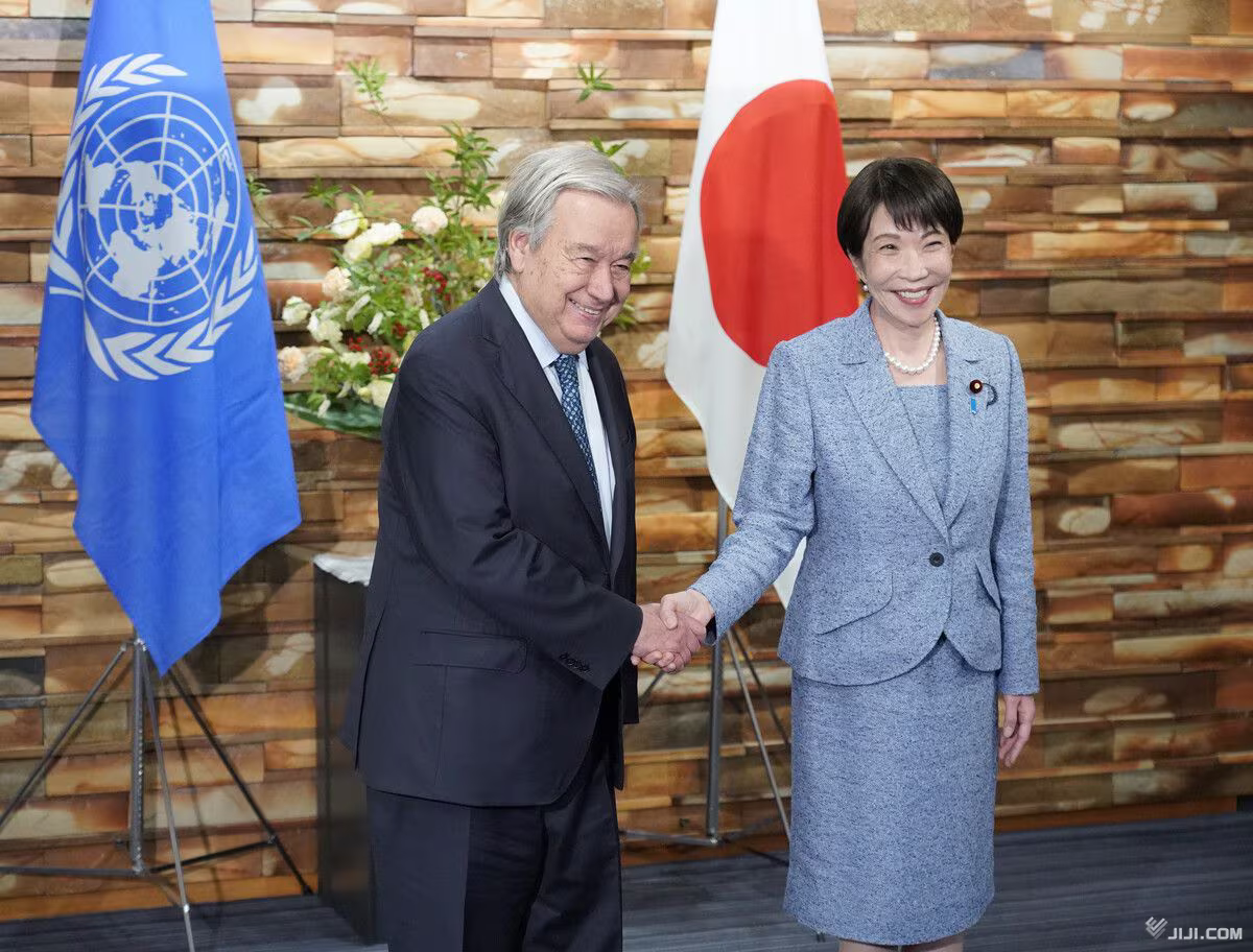thu tuong nhat ban takaichi sanae va tong thu ky lhq antonio manuel de oliveira guterres anh jiji pr