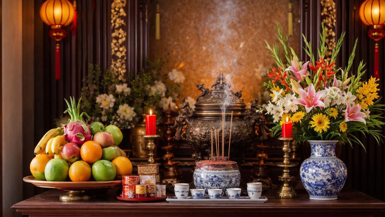 vi sao binh hoa thap huong thuong dat ben trai ban tho ly do it nguoi hieu dung 064507