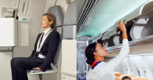 Vì sao tiếp viên hàng không luôn ngồi đè lên tay khi máy bay cất và hạ cánh? 1 vi sao tiep vien hang khong luon ngoi de len tay khi may bay cat va ha canh 2376